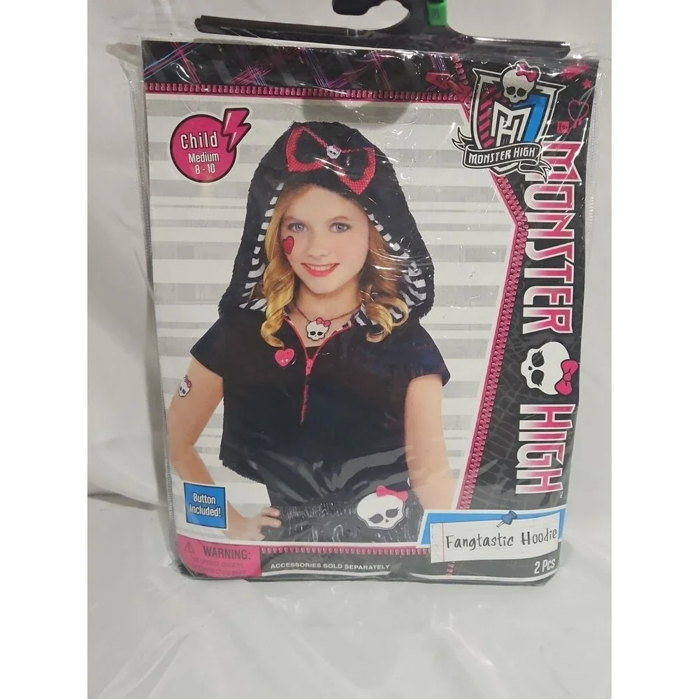 MONSTER HIGH FANGTASTIC HOODIE ZIP VEST BLACK COSTUME With GLOVES CHILD M 8-10